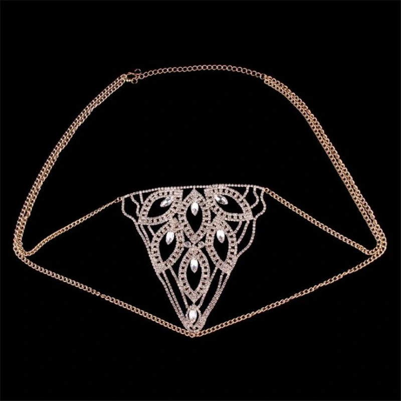 Exaggerated Vacation Triangle Accessories Nightclub Sexy Dance Bikini Accessories Full of Diamond Flower Waist Chain